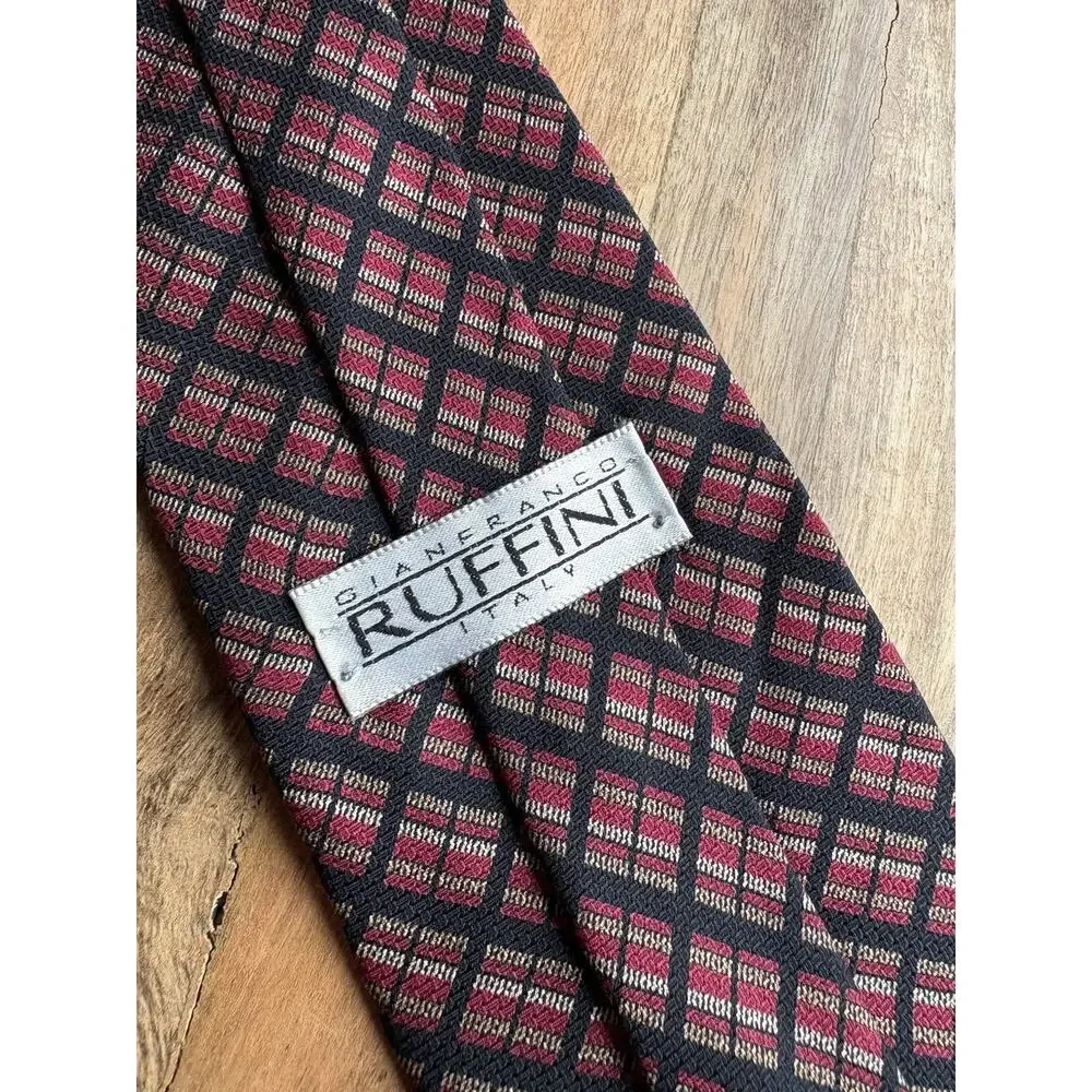 Gianfranco Ruffini Italy Silk Necktie Geometric Stripe Black Red Gold 4